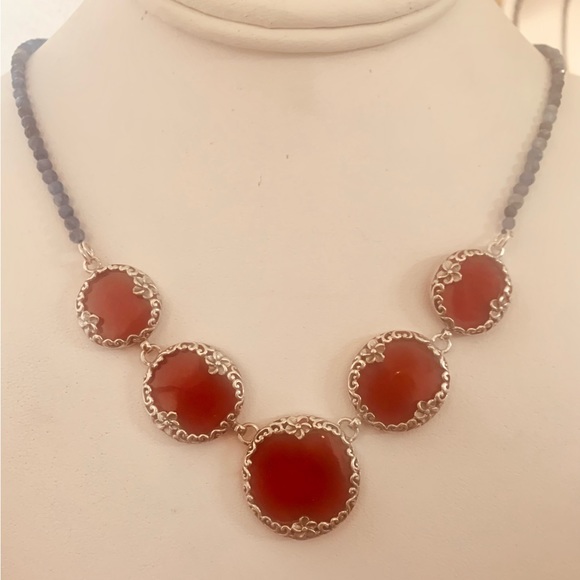 Red Coral Pendants with Blue Topaz Beaded Necklace 20" in Sterling Silver NWT - Picture 2 of 7